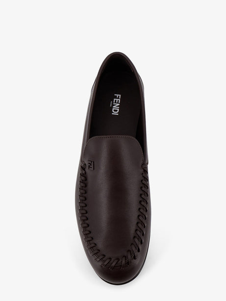 Fendi Leather loafers with metal FF logo - Chocolate Chocolate