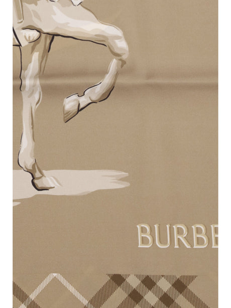 Burberry Silk Scarf with Archive Equestrian Knight - Finch Beige