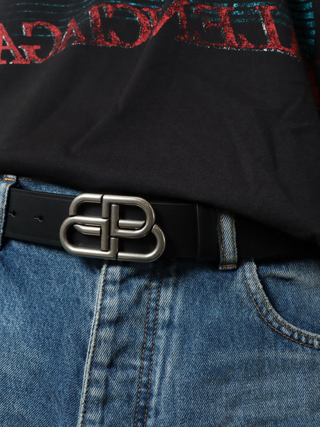 Balenciaga BB Large Leather Belt - Black