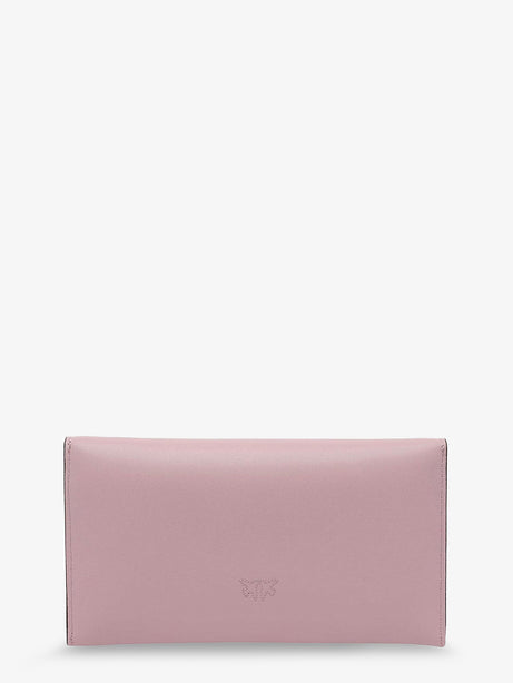 Pinko Leather clutch bag with metal Love Birds logo - Rosa
