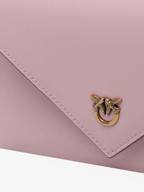 Pinko Leather clutch bag with metal Love Birds logo - Rosa