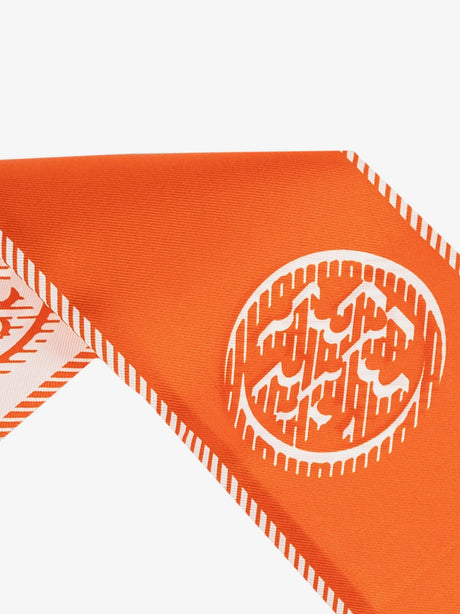 Tory Burch Medallion Logo Ribbon silk tie - Pepperoncini