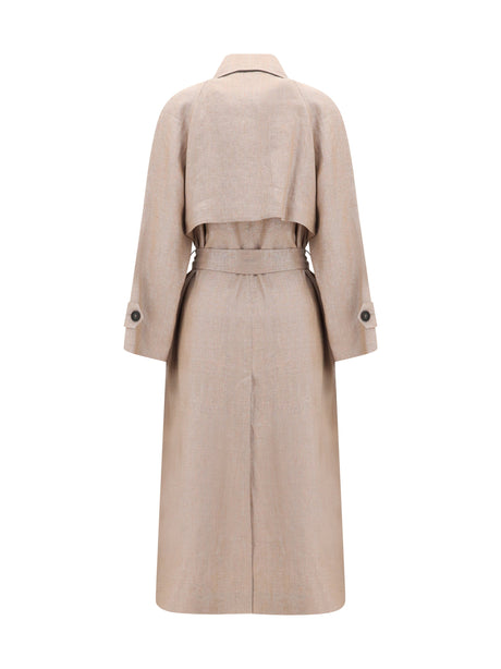 Brunello Cucinelli Linen Trench coat with lurex - Pink Silver