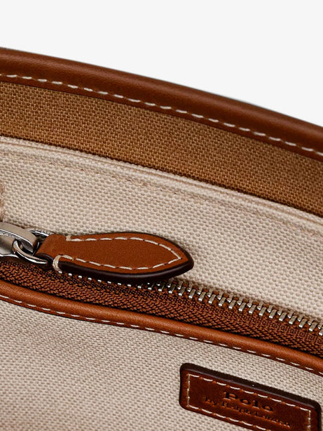 Polo Ralph Lauren Canvas shoulder bag with embroidered logo on the front - Ecrucuoio