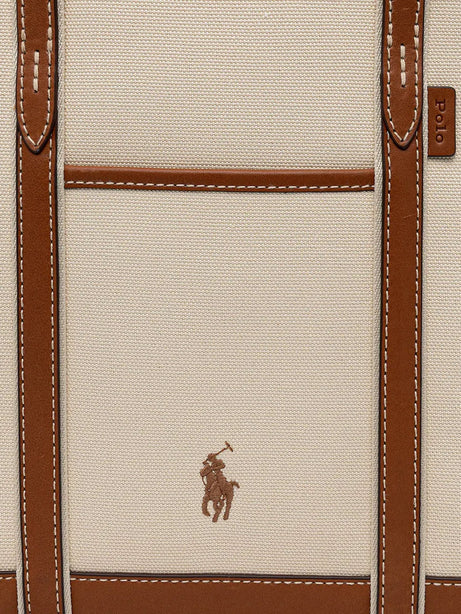 Polo Ralph Lauren Canvas shoulder bag with embroidered logo on the front - Ecrucuoio