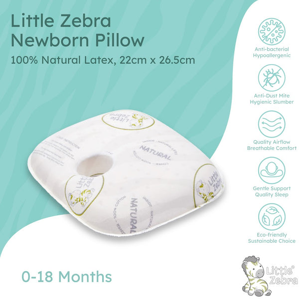 Little Zebra Newborn Pillow |  100% Natural Latex | Prevent Flat Head Plagiocephaly 0-18M | Hypoallergenic by Nature | Dust-Mite Resistant | Free Bamboo Case