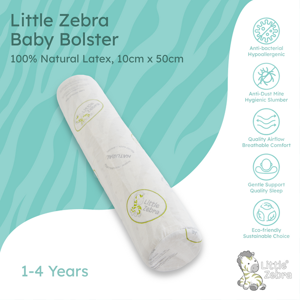 Little Zebra Baby Bolster |  100% Natural Latex | Huggable Sleep Companion 1-4Y | Hypoallergenic by Nature | Dust-Mite Resistant | Breathable Airflow Design