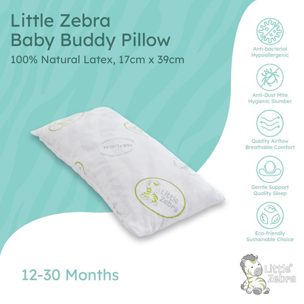 Little Zebra Baby Buddy Pillow |  100% Natural Latex | Huggable Sleep Companion 1-3Y | Hypoallergenic by Nature | Dust-Mite Resistant | Soft & Bouncy