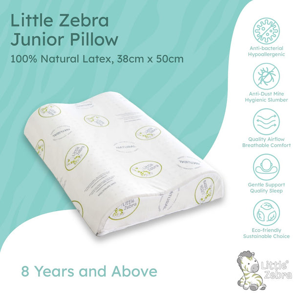 Little Zebra Junior Pillow |  100% Natural Latex | Therapeutic Contour Support 8Y+ | Hypoallergenic by Nature | Dust-Mite Resistant | Breathable Airflow Design