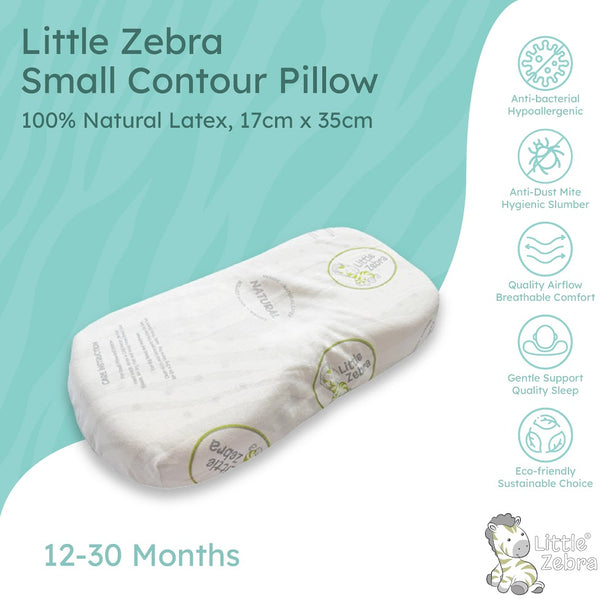 Little Zebra Small Contour Pillow |  100% Natural Latex | Head Shape Protection 12-30M | Hypoallergenic by Nature | Dust-Mite Resistant | Neck Support That Grows