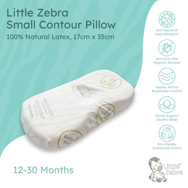 Little Zebra Small Contour Pillow |  100% Natural Latex | Head Shape Protection 12-30M | Hypoallergenic by Nature | Dust-Mite Resistant | Neck Support That Grows