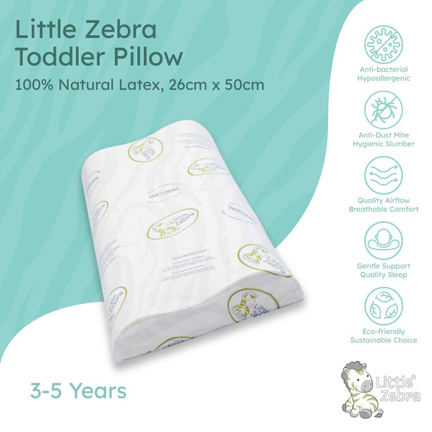 Little Zebra Toddler Pillow |  100% Natural Latex | Wide Design for Active Sleepers 3-5Y | Hypoallergenic by Nature | Dust-Mite Resistant | Breathable Airflow