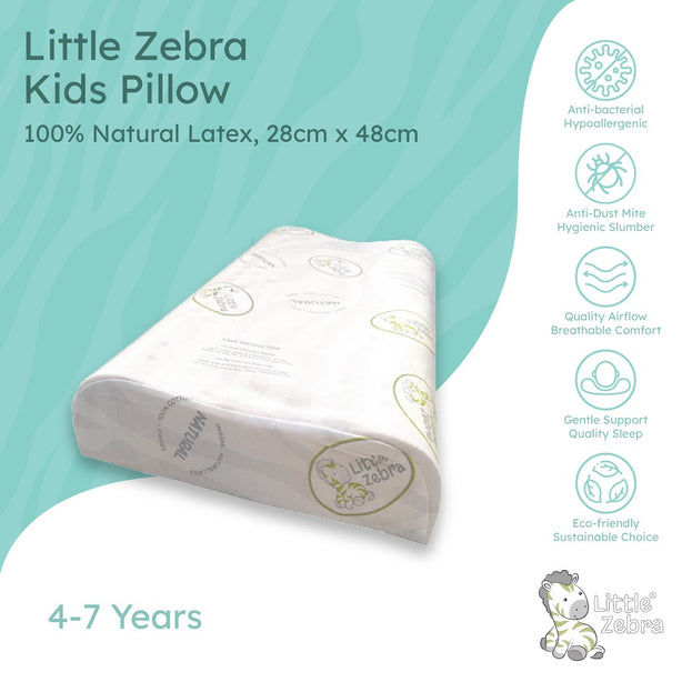 Little Zebra Kids Pillow |  100% Natural Latex | Contour Neck & Spine Support 4-7Y | Hypoallergenic by Nature | Dust-Mite Resistant | Breathable Airflow Design