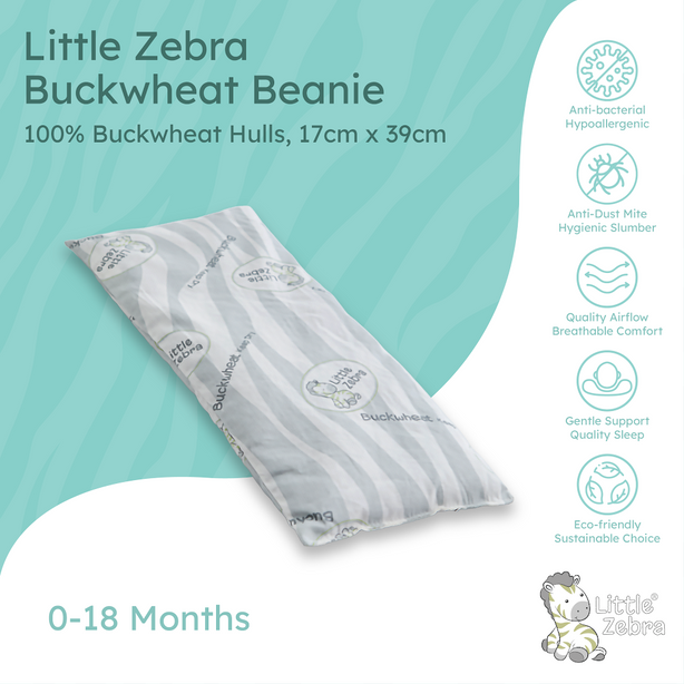 Little Zebra Buckwheat Beanie | 100% Organic Buckwheat Husks | Natural Calming Beanbag 0-18M | Anti-Startle | Breathable | The Natural Choice for Soothing Sleep
