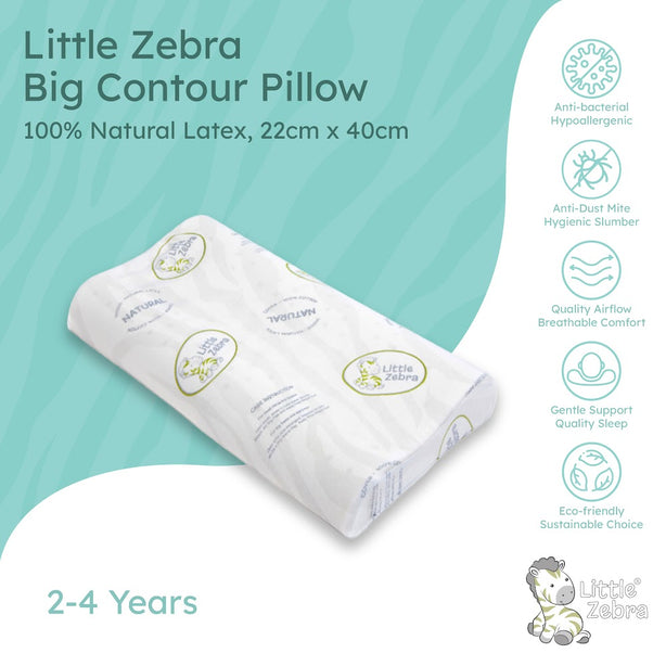 Little Zebra Big Contour Pillow |  100% Natural Latex | Spinal Alignment for Toddlers 2-4Y | Hypoallergenic by Nature | Dust-Mite Resistant | Breathable Airflow