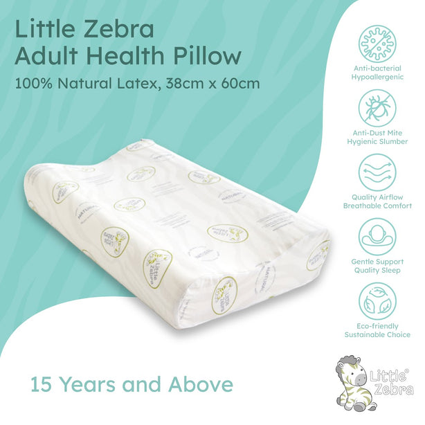 Little Zebra Adult Health Pillow |  100% Natural Talalay Latex | Cervical Spinal Support | Designed by Dr Gary Tho | 1Y Warranty | Hypoallergenic by Nature