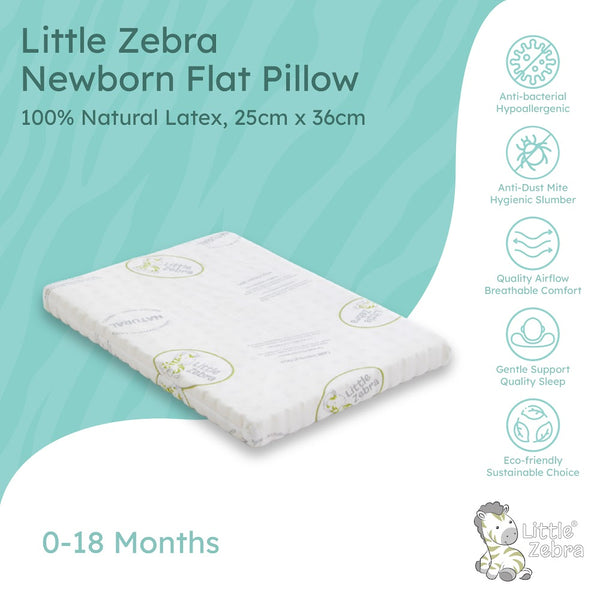 Little Zebra Baby Flat Pillow |  100% Natural Latex | Gentle Elevation for Better Breathing 0-18M | Hypoallergenic by Nature | Dust-Mite Resistant | Breathable