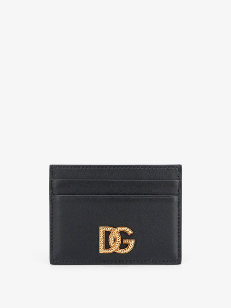 Dolce & Gabbana Leather card holder with metal DG logo - Nero