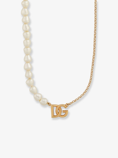 Dolce & Gabbana Brass necklace with pearls and DG logo - Oro