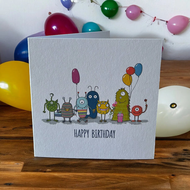 Colourful Birthday Monsters Greeting Card