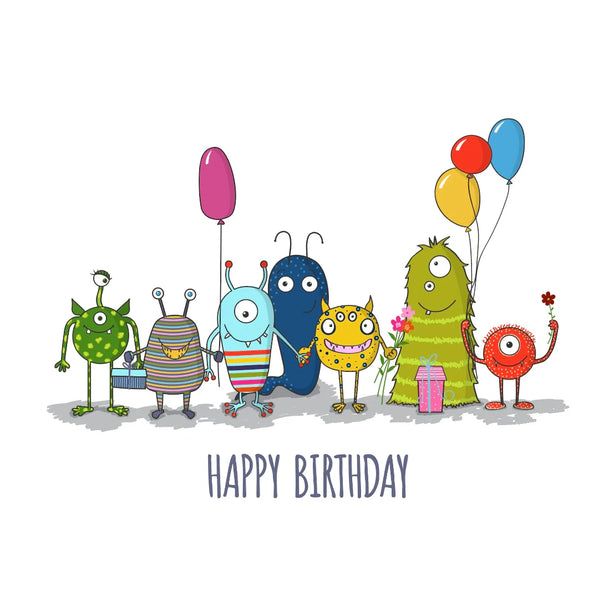 Colourful Birthday Monsters Greeting Card