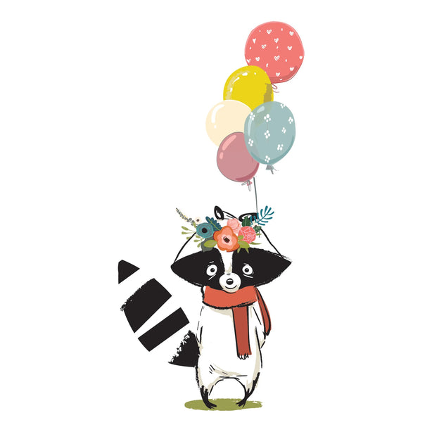 Raccoon With Balloons Greeting Card