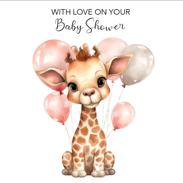 Baby Shower - Giraffe With Balloons Greeting Card