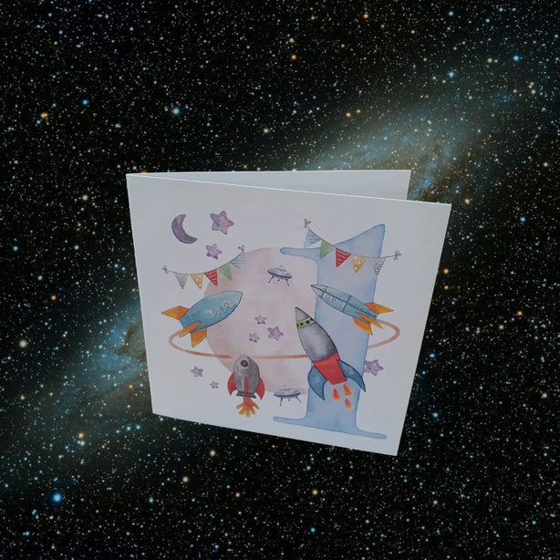 Age 1 Space Rockets Greeting Card