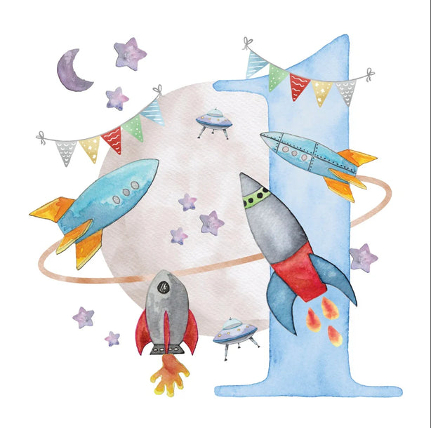 Age 1 Space Rockets Greeting Card