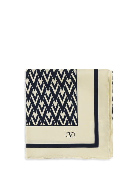 Valentino Garavani Toute La V silk Scarf - Ivory/Blue Navy