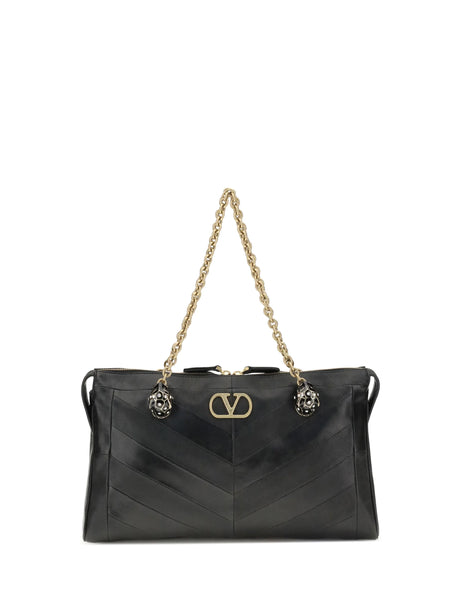 Valentino Garavani Panthea Chevron medium Shoulder Bag r - Black