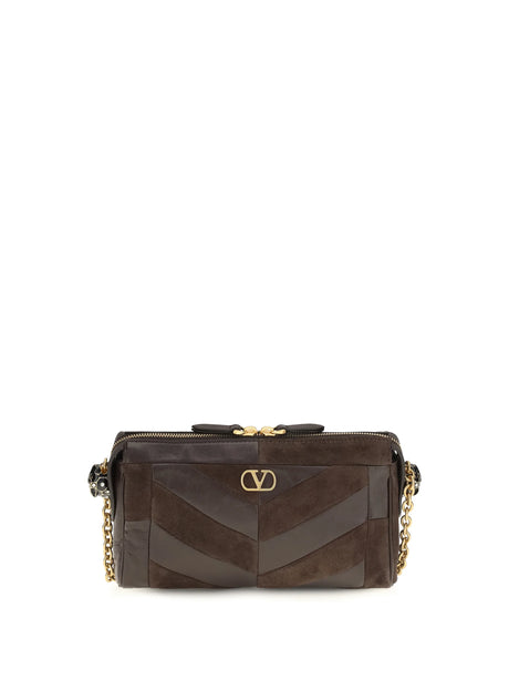 Valentino Garavani Panthea Shoulder Bag chevron pattern - Ebony Brown/Oak Brown