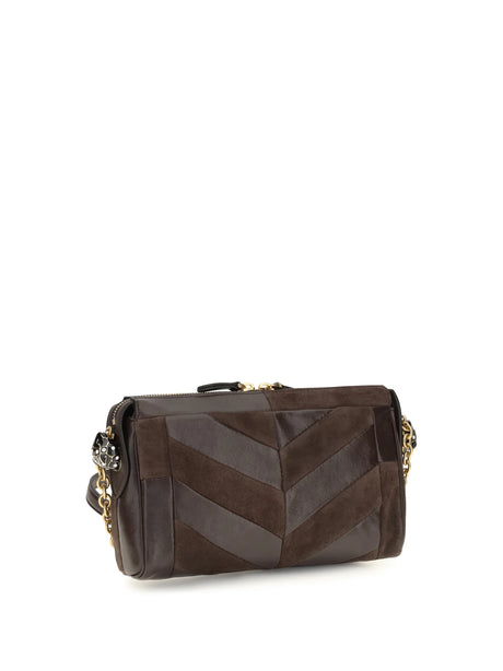 Valentino Garavani Panthea Shoulder Bag chevron pattern - Ebony Brown/Oak Brown