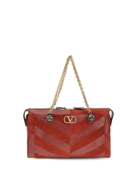 Valentino Garavani Medium chevron pattern Panthea Shoulder Bag - Russet Red