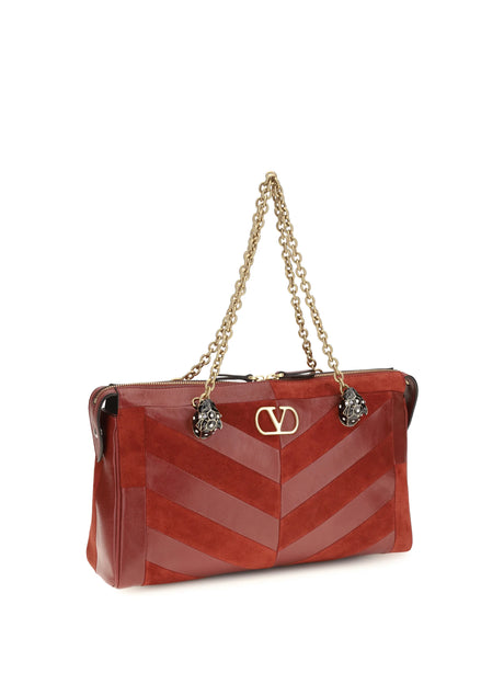 Valentino Garavani Medium chevron pattern Panthea Shoulder Bag - Russet Red