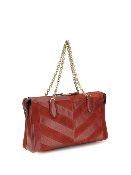 Valentino Garavani Medium chevron pattern Panthea Shoulder Bag - Russet Red