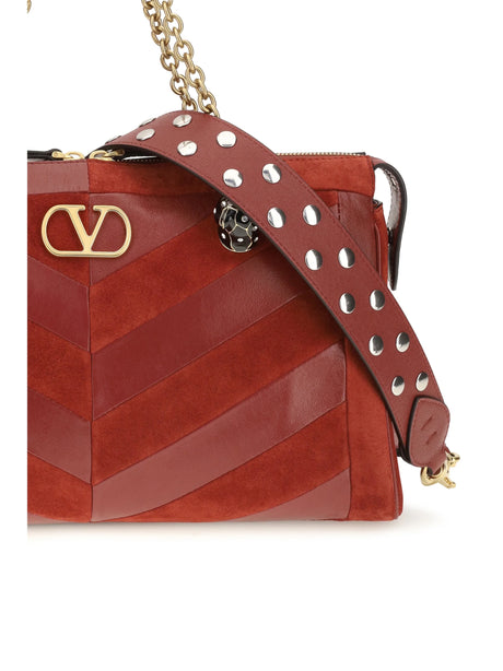 Valentino Garavani Medium chevron pattern Panthea Shoulder Bag - Russet Red