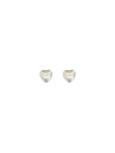 Valentino Garavani VLogo Signature Earrings in metal and pearls - Gold/Cream