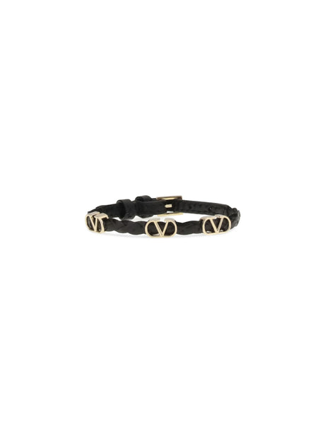 Valentino Garavani VLogo Signature braided leather Bracelet - Black