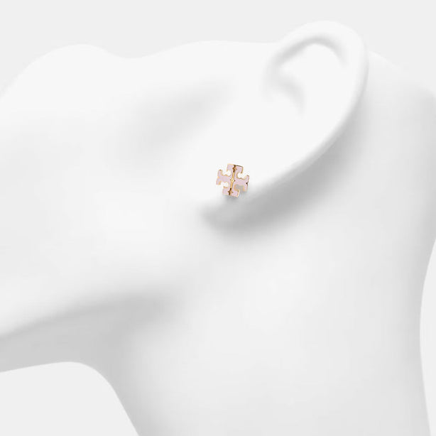 TORY BURCH Icon Enamel Stud Earrings Pink Snow RS-177397