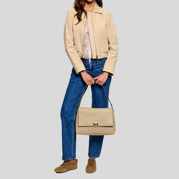 TORY BURCH Large Charlie Shoulder Bag Soft Cement RS-180727