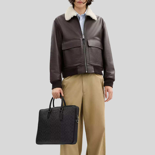 COACH Ethan Large Brief In Signature Canvas Charcoal/Black RS-CCF56