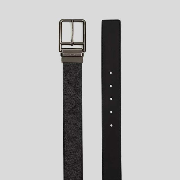 COACH Double Bar Buckle Cut-To-Size Reversible Belt, 38 Mm Charcoal/Black RS-CY997