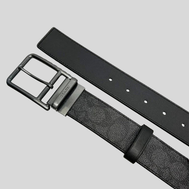 COACH Double Bar Buckle Cut-To-Size Reversible Belt, 38 Mm Charcoal/Black RS-CY997