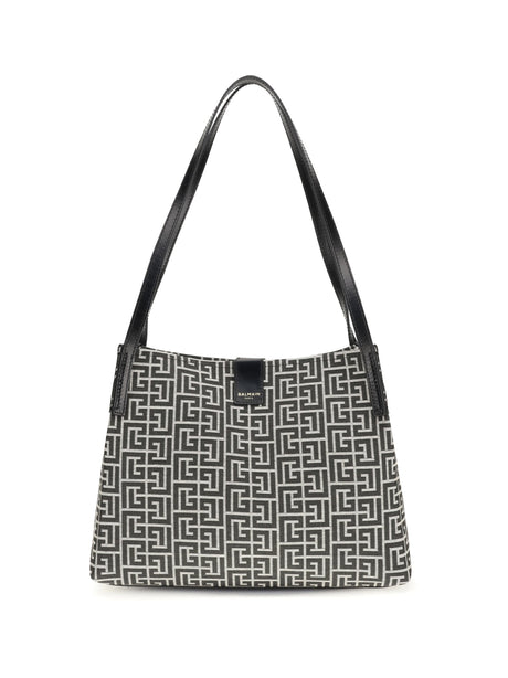 Balmain Jacquard and leather Tote Bag - Ivoire/Noir
