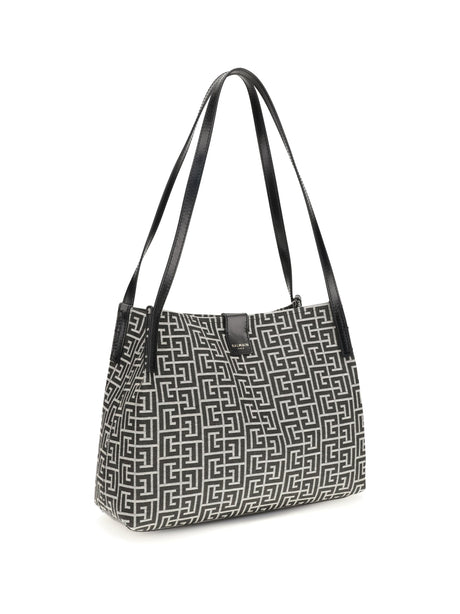 Balmain Jacquard and leather Tote Bag - Ivoire/Noir