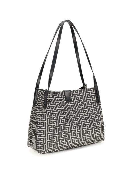Balmain Jacquard and leather Tote Bag - Ivoire/Noir