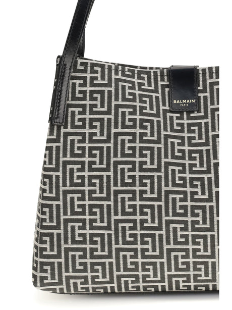 Balmain Jacquard and leather Tote Bag - Ivoire/Noir