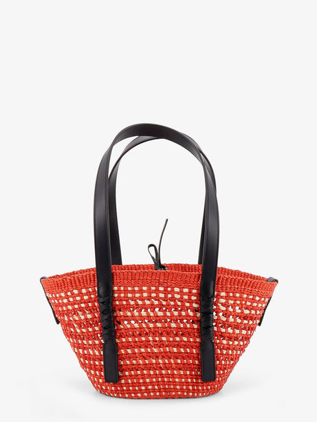 Loewe Paula's Ibiza -Braid Basket Small Small Iraca Palm Leaf Shoulder Bag - Rednatural