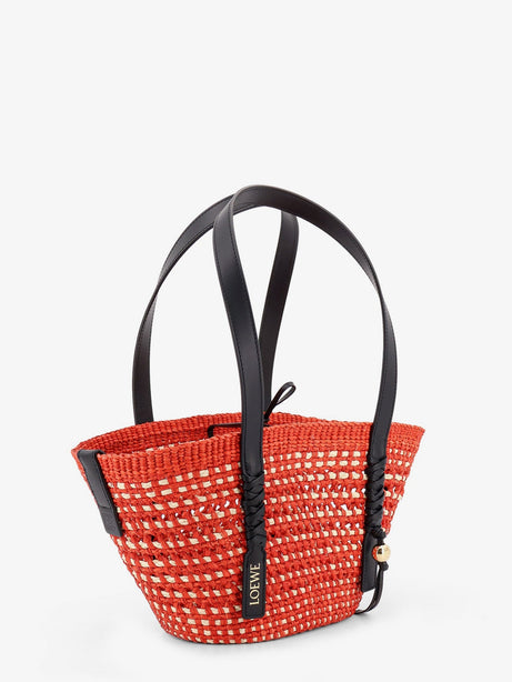 Loewe Paula's Ibiza -Braid Basket Small Small Iraca Palm Leaf Shoulder Bag - Rednatural